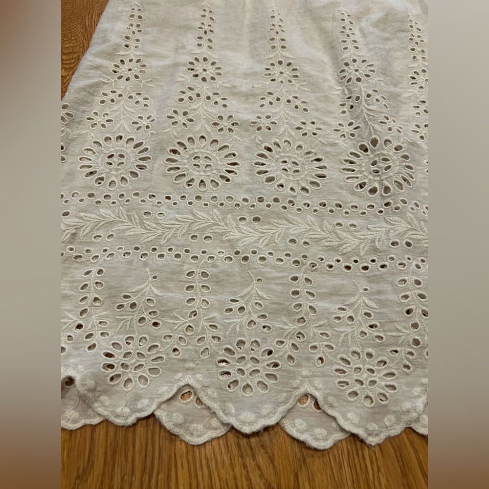 RARE Magnolia Pearl Eyelet Cream White Adjustable Drawstring Waist Cotton Skirt